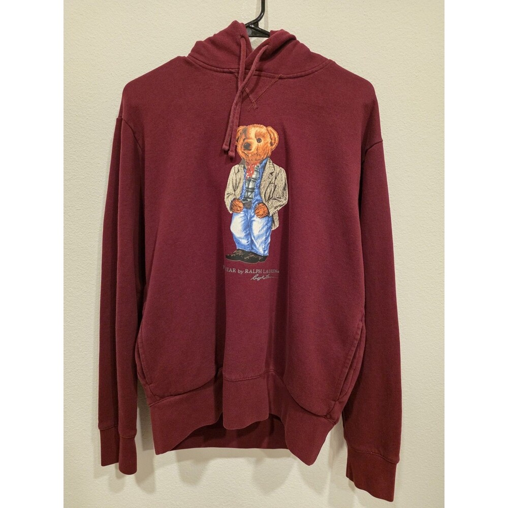 Polo Ralph Lauren Bear Hoodie Men's Size M Red Sweatshirt Cowboy Boots